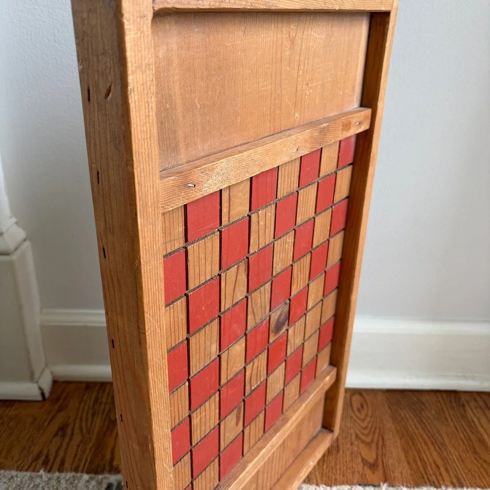 Vintage Wooden Checkerboard Wall Decor Rustic Red Natural Wood Game Board 21x12